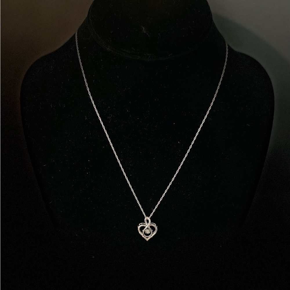 Round-Cut White Diamond Heart Prong Set Pendant in Sterling Silver